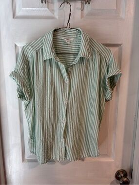 beachlunchlounge Mint Green and White Striped Shirt